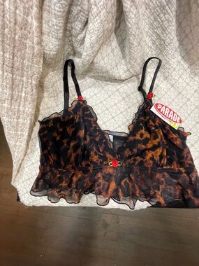 Parade Leopard Print Sheer Bralette with Rose Accents